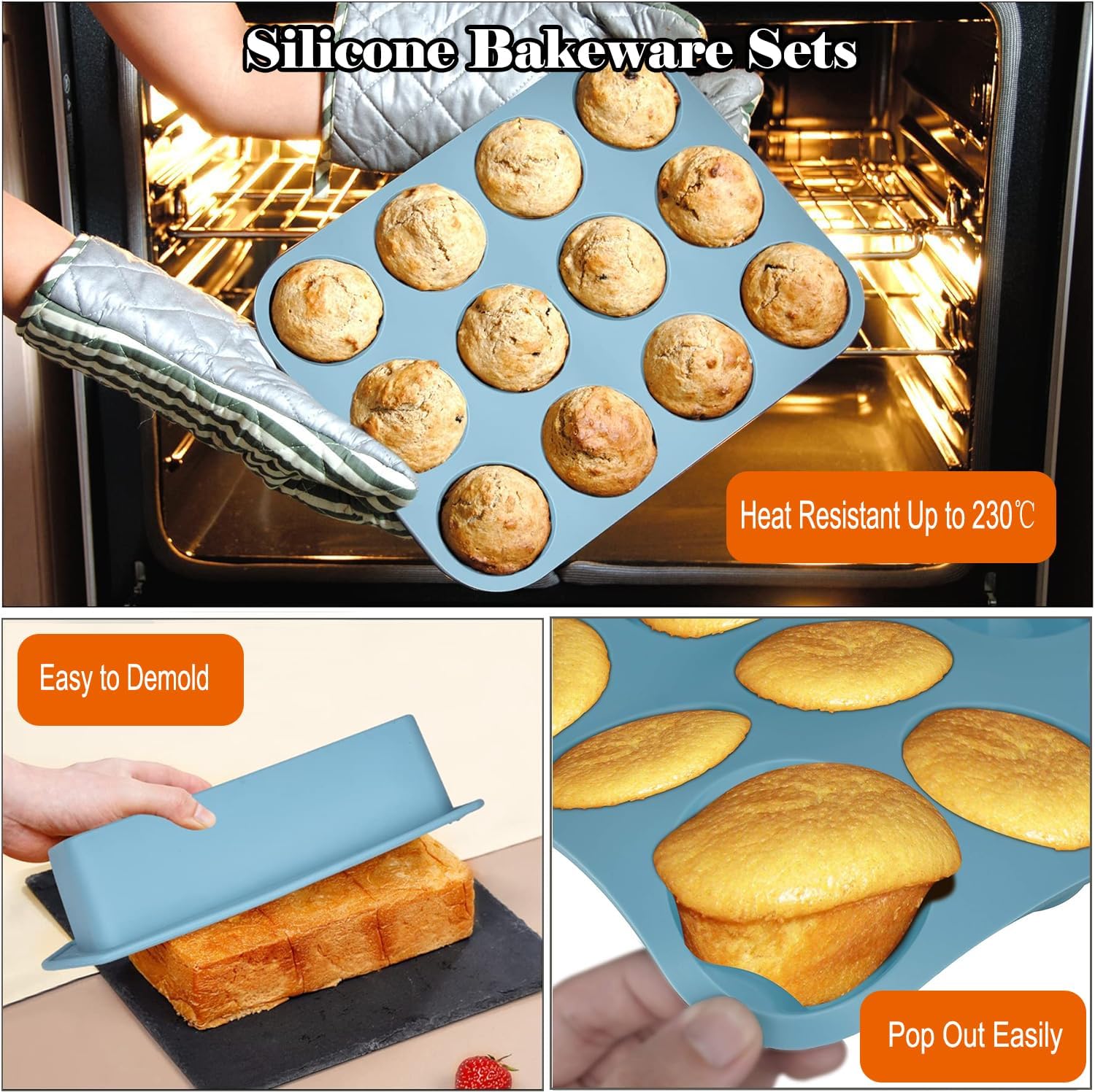 Skiennix 7-in-1 Silicone Bakeware Set - BPA-Free Baking Molds for Cakes, Muffins, and More