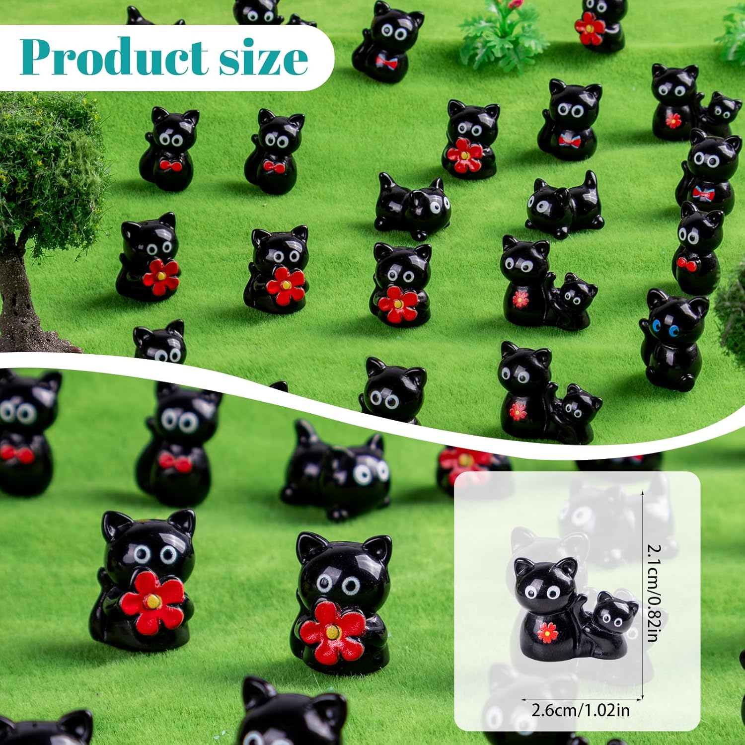 Skiennix Mini Resin Black Cat Figurines - 36 Pcs Tiny Animal Figures for Fairy Garden Decor