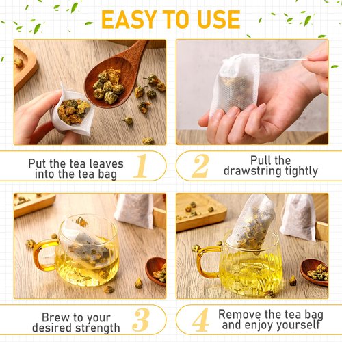 1000 Pcs Disposable Tea Bags Bulk for Loose Leaf Tea Drawstring Empty Coffee Sachets Filter Infuser Strainers for Coffee Spice Christmas Herbs Gift(2 x 2.76 inches)