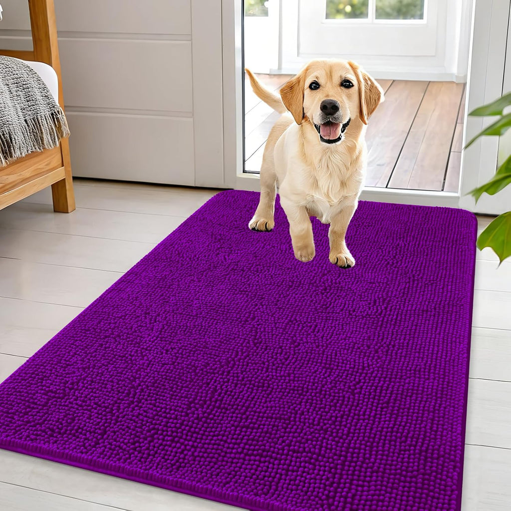 OLANLY Dog Door Mat - Absorbent Non-Slip Washable Doormat for Muddy Paws | 44x32 Inches, Purple