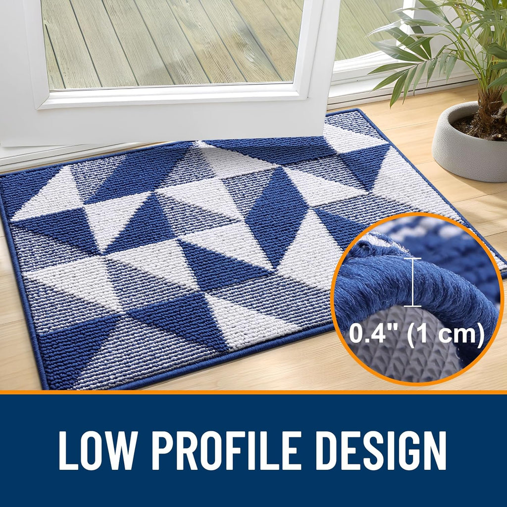 OLANLY Indoor Door Mat - Washable, Odor-Free Geometric Doormat | Absorbent 32x20 Entry Carpet in Navy