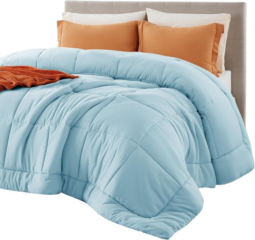 Bedsure Comforter Duvet Insert - All-Season Quilted Queen Size Bedding, GentleSoft Down Alternative, Light Spa Blue, 88 x 88 Inches