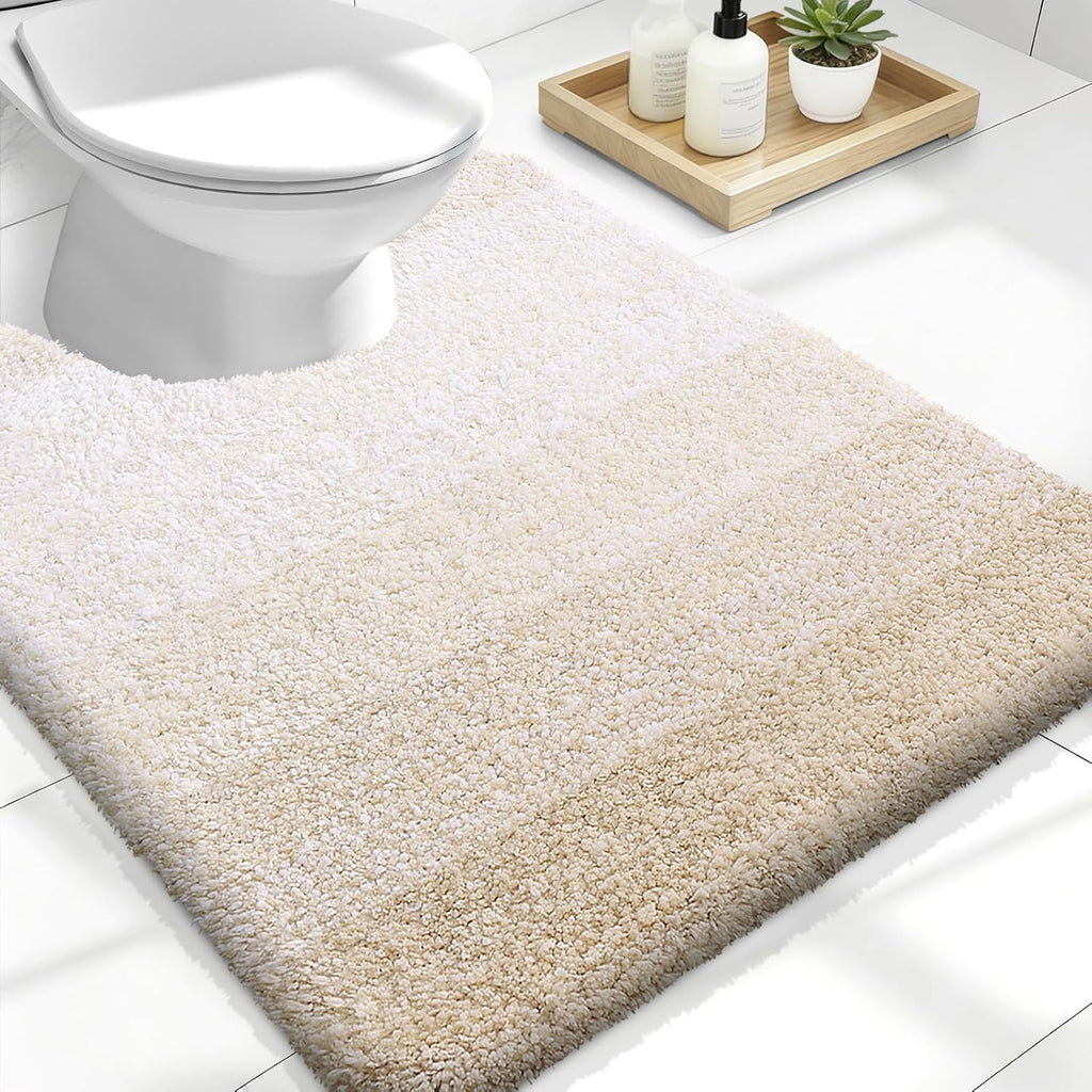 OLANLY Luxury U-Shaped Toilet Rug - Extra Soft, Absorbent Microfiber Bath Mat | 24x20, Light Beige
