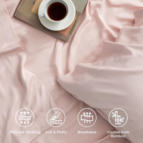 Bedsure Cooling Twin XL Sheets - Breathable Rayon from Bamboo, Soft & Silky, Deep Pocket Up to 16 Inches, Pink