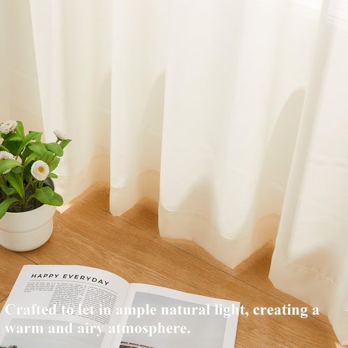 WEST LAKE Egret Ivory Pinch Pleated Sheer Curtains 102 Inches Long,Cream Soft Rustic Drapes for Bedroom Living Room,Farmhouse Back Tab Hook Window Treatment,Custom Multi Sizes,58" Wx102 Lx2