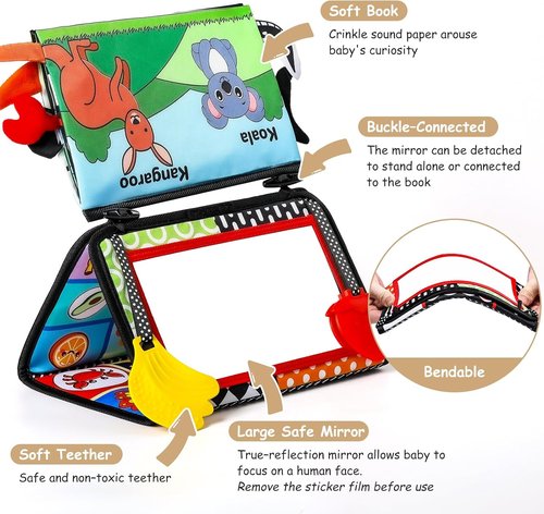 3PCS High Contrast Baby Toys by [Brand Name] - Tummy Time Mirror & Crinkle Cloth for Visual Stimulation | Ideal for Newborns 0-12 Months