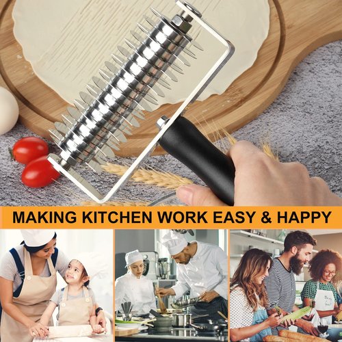 EVEDMOT Pastry Lattice Roller Cutter, Stainless Steel Multi-Wheel Dough Cutter with Comfortable Grip Handle, Pie Crust Strip Cutters for Pastry, Pizza Dough, Bread & Beef Wellington