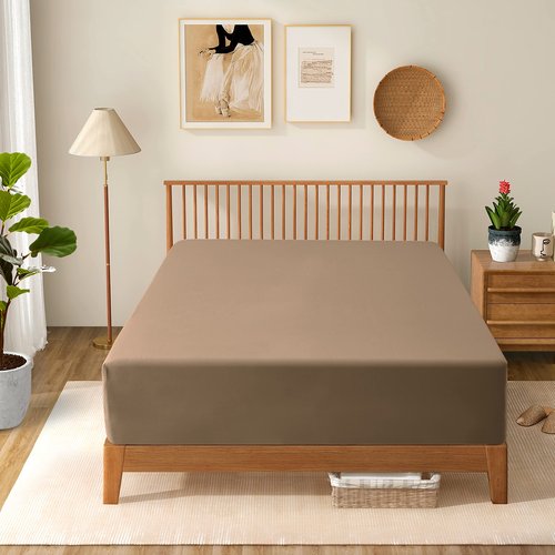Manyshofu Queen Extra Deep Pocket Fitted Sheet Only - 1800 Thread Count Hotel Deep Fitted Sheet Up to 24 Inches Mattress, Taupe Bottom Sheet 18-24 Inch Microfiber Deep Queen Mattress Sheet