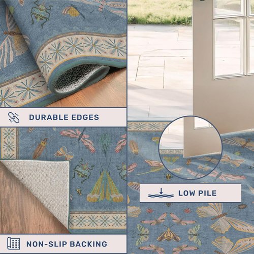 Blue Washable Kids Playroom Rug - Super Soft 5x7 Area Rug for Nursery & Toddler Room Decor