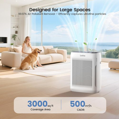 LUNINO Air Purifier - Large Room Coverage Up to 3000 Ft² | H13 HEPA Filter, Auto & Pet Mode, Aromatherapy