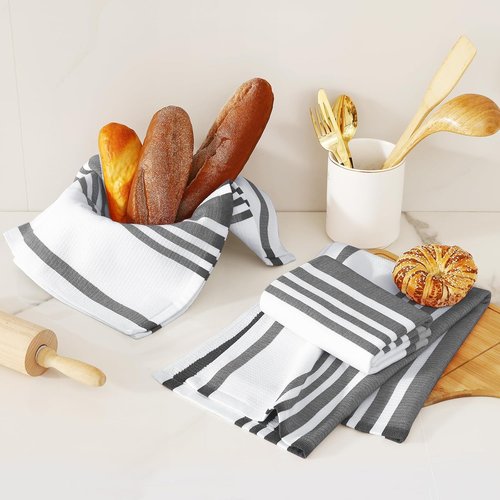 Homaxy Premium Kitchen Towels - Highly Absorbent Cotton Dish Towels, 18”x28”, 6 Pack in Black