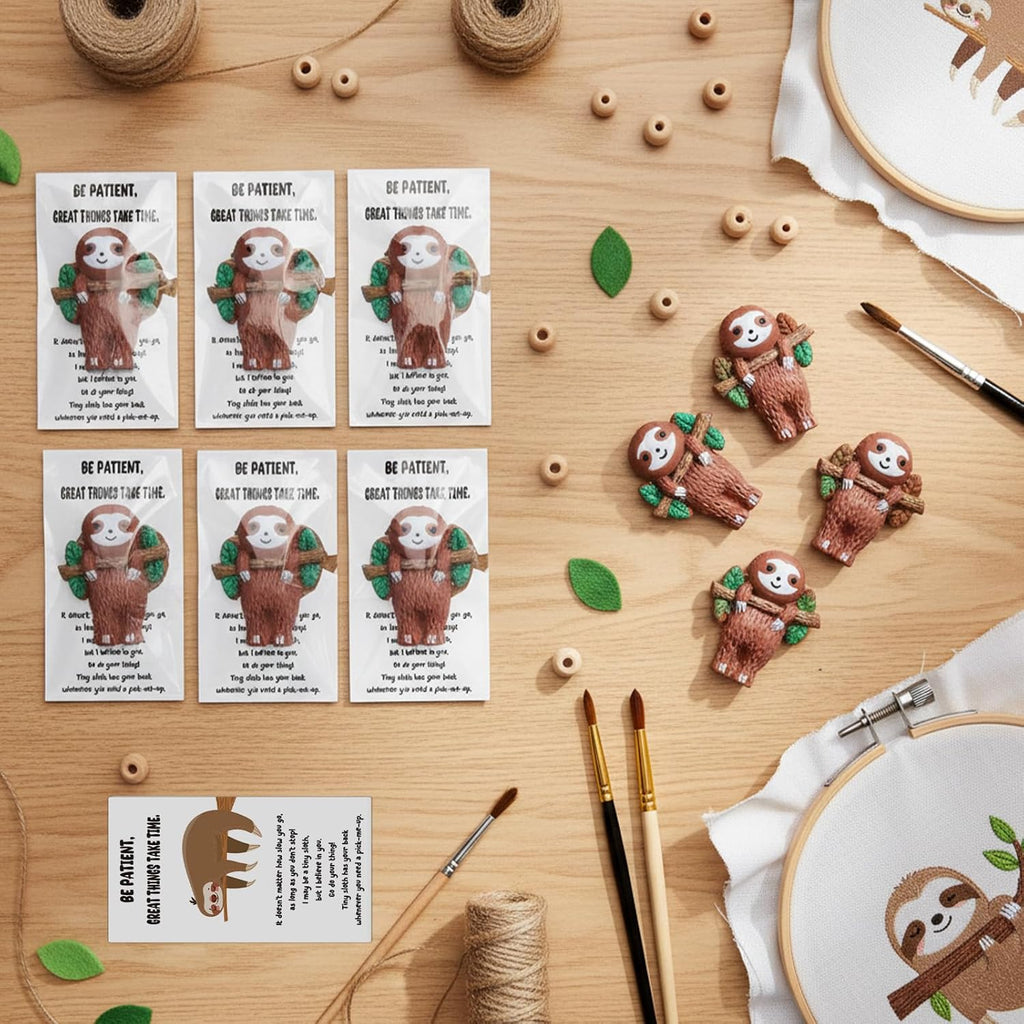 Skiennix Sloth Gifts - 30 Set Emotional Support Mini Resin Animals with Positive Cards | Perfect for Coworkers & Friends