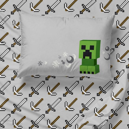 Jay Franco Minecraft Chibi College 4 Piece Twin Bed Set - Includes Reversible Comforter & Sheet Set - Bedding Features Creeper & Ghost - Super Soft Fade Resistant Microfiber