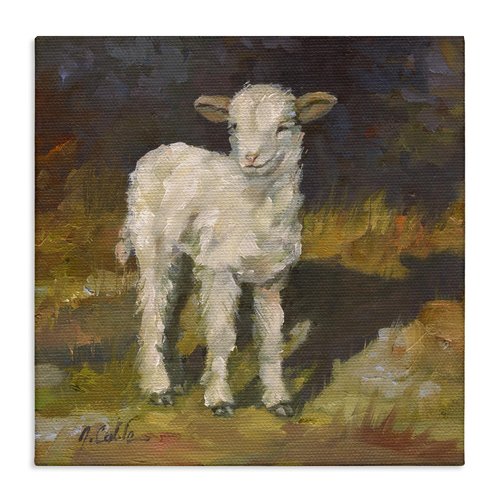 Stupell Industries Soft and Sweet Baby Lamb and Shadow Oil Painting Canvas Wall Art, 30 x 30, Multi-Color