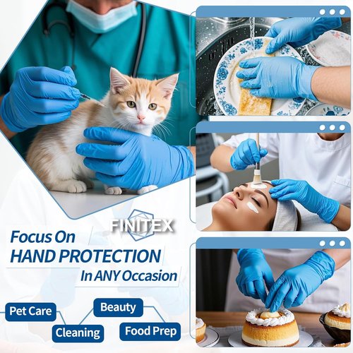 FINITEX Blue Nitrile Exam Gloves - 200 PCS, 3.5mil, Powder-Free, Latex-Free for Medical & Food Use