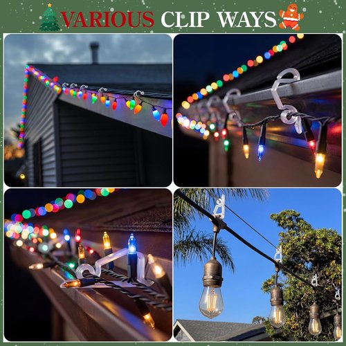 MEILIDY Christmas Light Clips - Weatherproof Plastic Gutter Clips for Outdoor Holiday Lights | 100 Pcs Clear