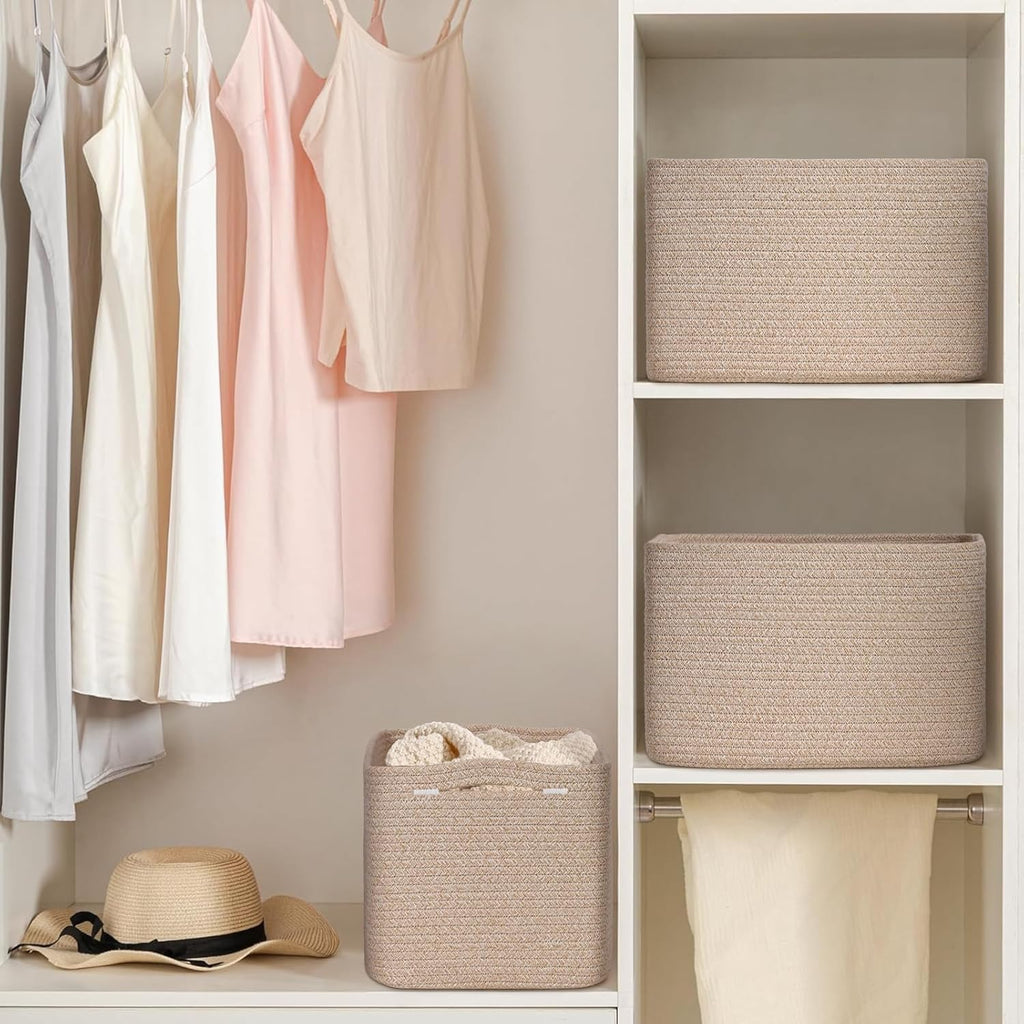 Regine Switzerland Woven Storage Baskets - 3 Pack Organizing Bins for Shelves | 15" x 10" x 9" Brown