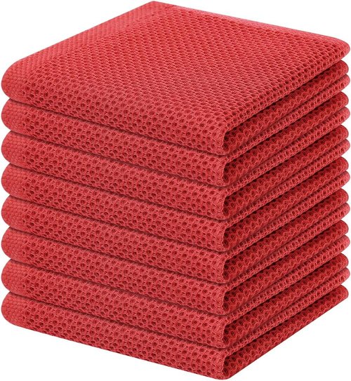 Homaxy Kitchen Dish Cloths - 100% Cotton Waffle Weave, Ultra Soft & Absorbent | 12 x 12 Inches, 8-Pack, Brick Red