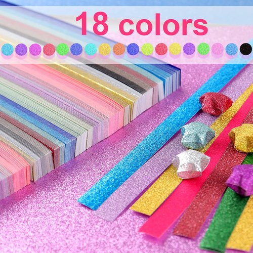 Mluchee 360 Sheets Glitter Folding Stars Paper - 18 Colorful Strips for DIY Projects & Gifts