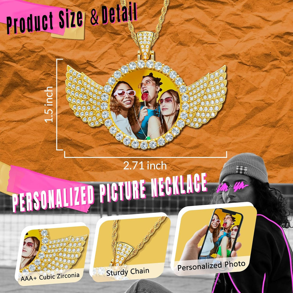 Skiennix Custom Circle Chain Necklace - Personalized Photo Pendant for Men & Women | Unique Memorial Gift