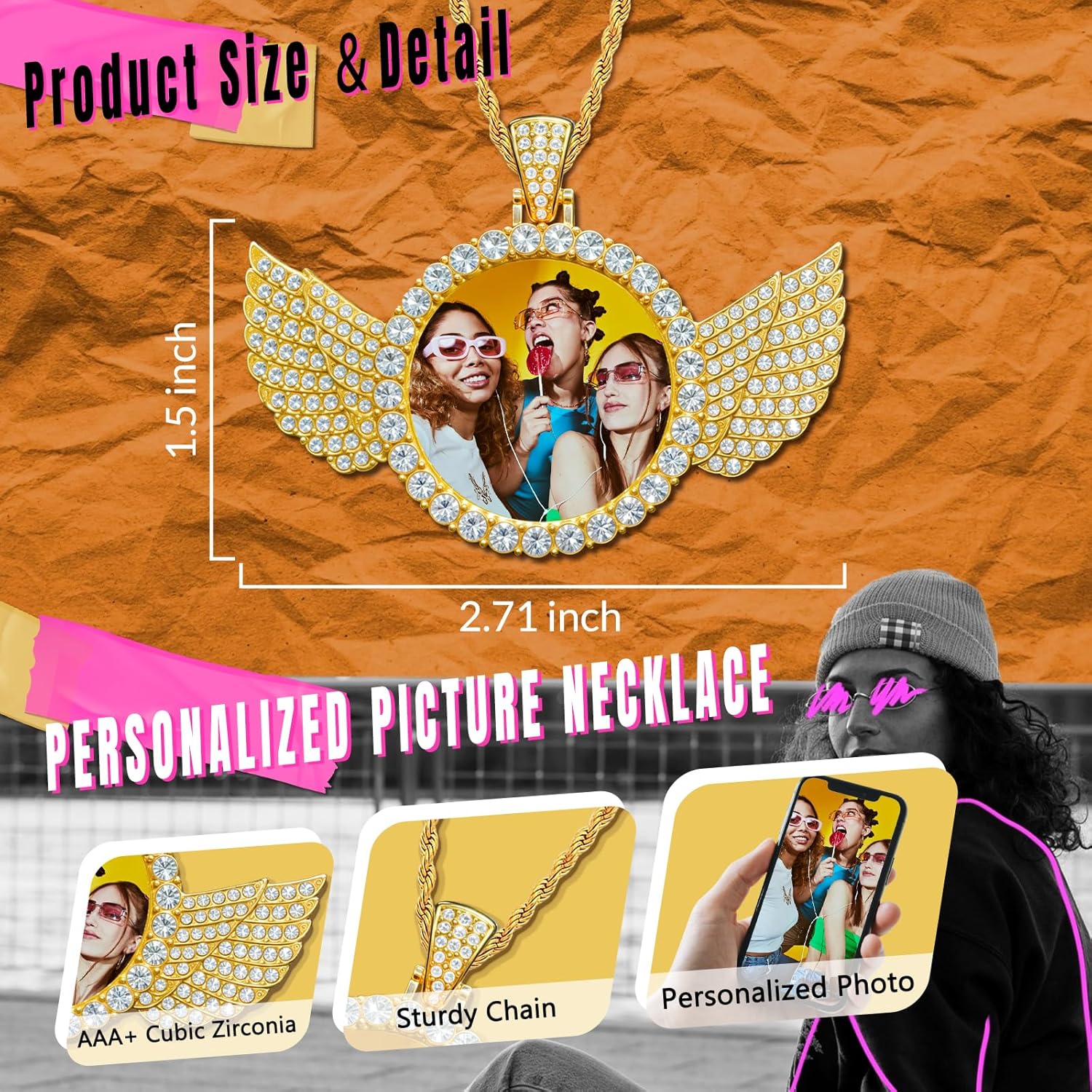 Skiennix Custom Circle Chain Necklace - Personalized Photo Pendant for Men & Women | Unique Memorial Gift