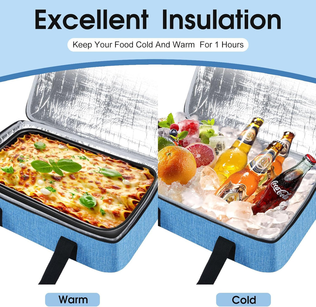 Skiennix Insulated Casserole Carrier - Portable Hot/Cold Food Tote for Potluck Parties | Fits 9" x 13" Dish - Azure