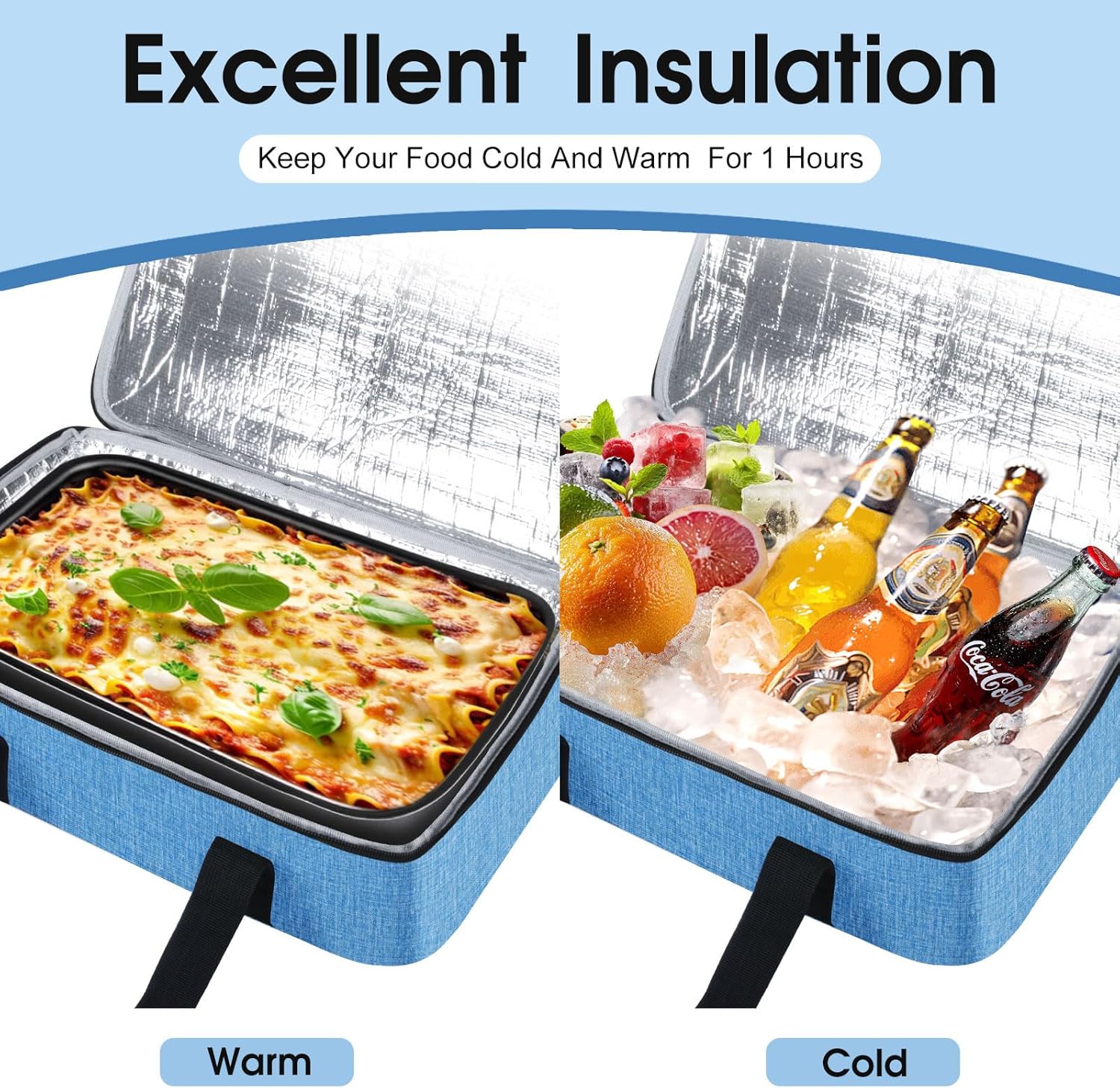 Skiennix Insulated Casserole Carrier - Portable Hot/Cold Food Tote for Potluck Parties | Fits 9" x 13" Dish - Azure
