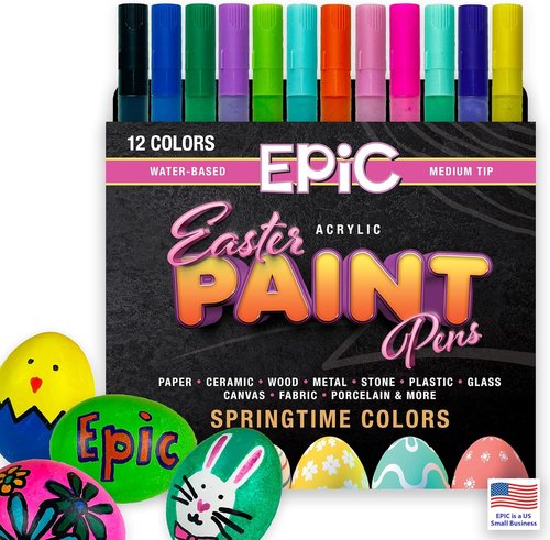 Epic Paint Markers - 12 Pack of Non-Toxic Acrylic Pens | Medium Tip for Multi-Surface DIY Crafts