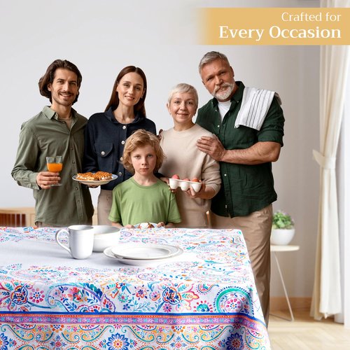 Maison d' Hermine Table Cloth Square Table 100% Cotton 60 x 60 Inches Tablecloth Reusable Decorative for Dining Kitchen Room Farmhouse Home Gifts for Mothers Day Spring Summer - Indian Floral