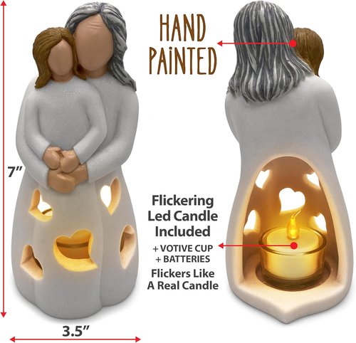 Gigi Hand-Painted Grandma-Granddaughter Candle Holder Statue - Unique LED Gift for Birthdays & Christmas