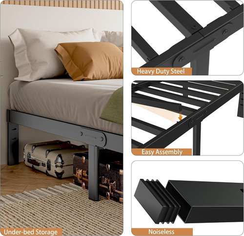 Full Bed Frame by [Brand Name] - Heavy Duty 14 Inch Metal Design with No Box Spring Needed | Noiseless, Easy Assembly, Black