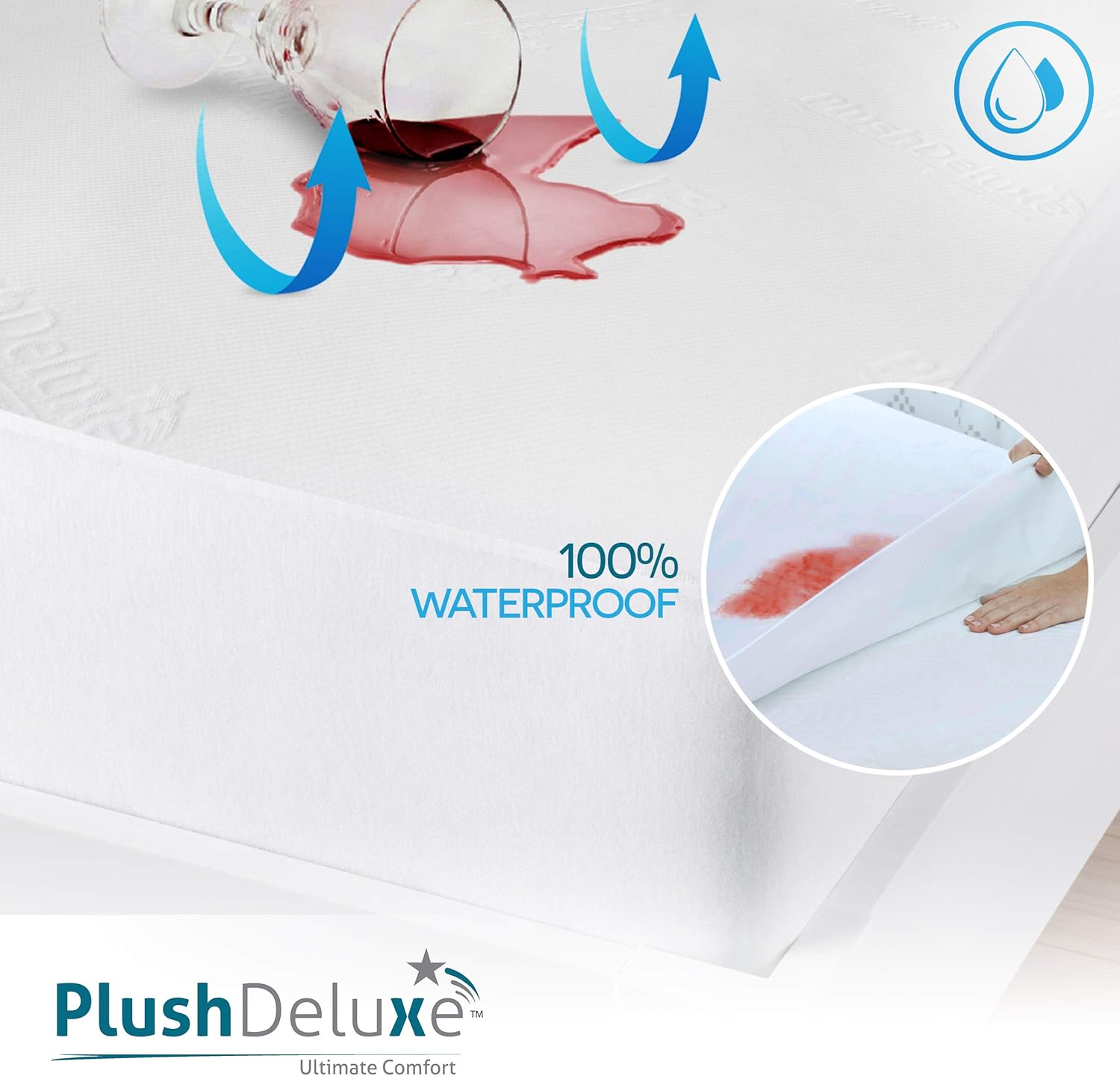 PlushDeluxe Bamboo Mattress Protector - King Size, Waterproof & Ultra Soft for Ultimate Comfort - White