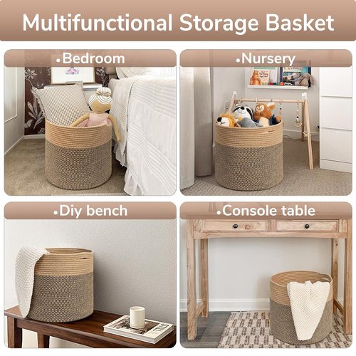 Goodpick Large Cotton Rope Basket - 15.8"x15.8"x13.8" | Ideal Wicker Storage for Blankets & Toys