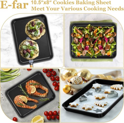 E-far Nonstick Toaster Oven Tray - 10.5x8 Inch Baking Sheet for Cookies & Bacon | Easy Clean, Heat Resistant