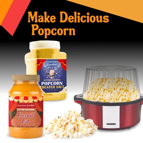 Concession Essentials Movie Night Pack - 1ct of Each Item-32oz Buttery Coconut Oil and 32oz Popcorn Salt for Better Tasting Popcorn-2ct