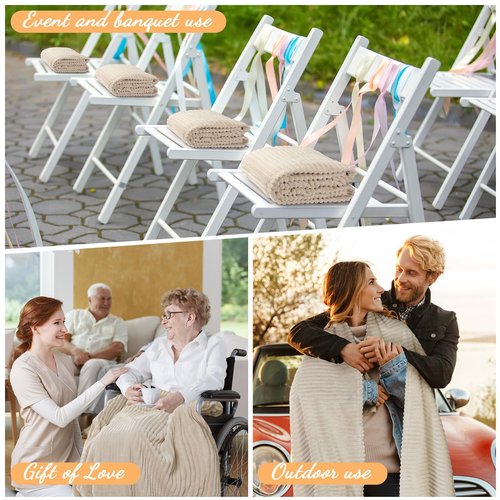 Buryeah 12 Pcs Flannel Throw Blanket Bulk 50 x 60 in Sleepover Blanket Outdoor Wedding Throw Lightweight, Oeko-tex Standard 100 Certified for Sofa Homeless Gifts (Beige)
