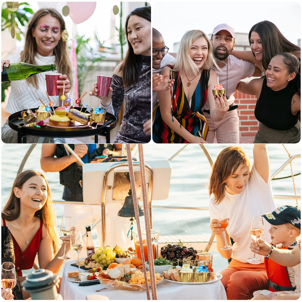 Gandeer 300 Pack Gold Cupcake Liners Bulk Disposable Foil Muffin Cups 3.5 oz Wrappers for Baking Aluminum Paper Mini Metallic Disposable Holiday Party Wedding Festival Supply