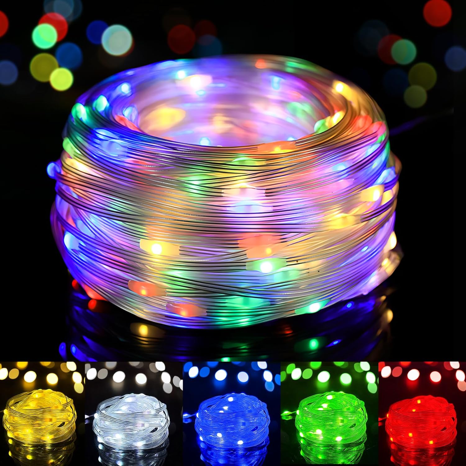 Skiennix USB Christmas Fairy String Lights - 16ft 50 LED Color Changing | APP Controlled & Remote Timer, Waterproof RGB Twinkle Lights for Indoor Parties & Weddings