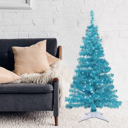 Juegoal 4 FT Pre-Lit Artificial Christmas Tree - Green Tinsel Pine with 70 LED Lights & Timer for Holiday Decor