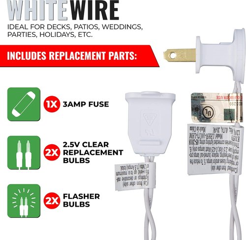612 Vermont Clear Christmas Lights - 100 Bulbs on White Wire, UL Approved for Indoor/Outdoor Use, 18ft Length