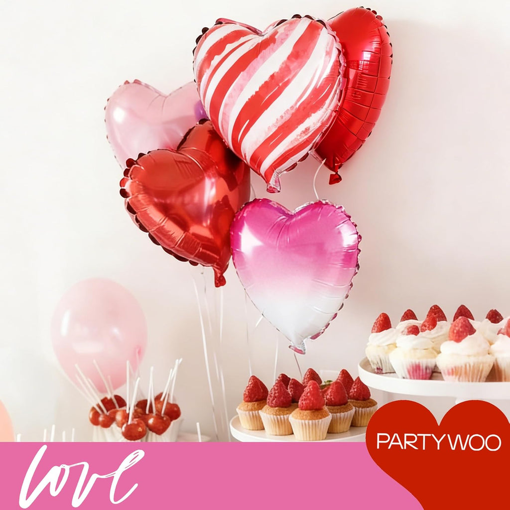 PartyWoo Valentine's Balloons - 15pcs 18-Inch Pink & Red Foil Heart Balloons for Romantic Celebrations