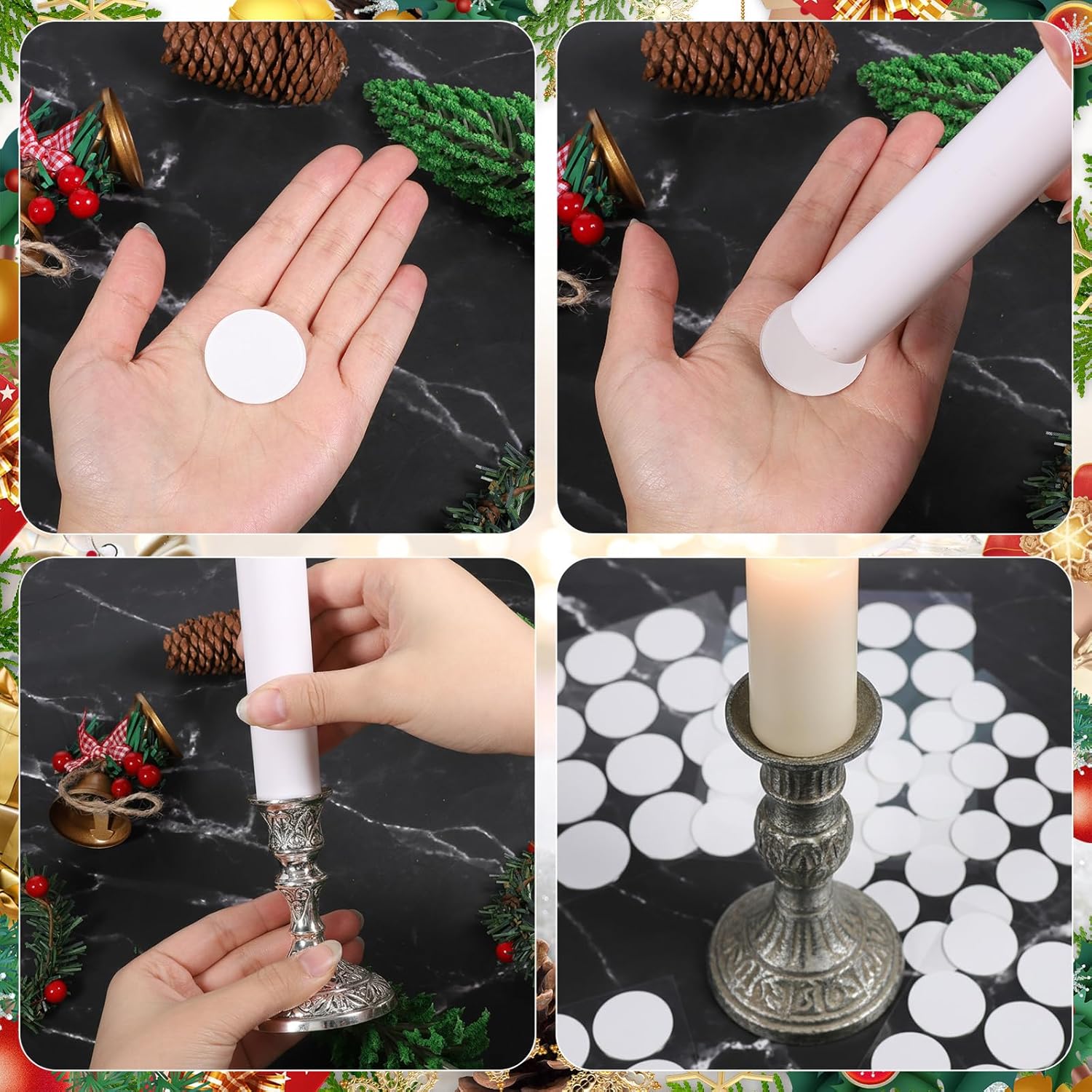 Skiennix 64Pcs Taper Candle Holders - Adhesive Snugger Grips for Secure Candle Support | Perfect for Holidays & Weddings
