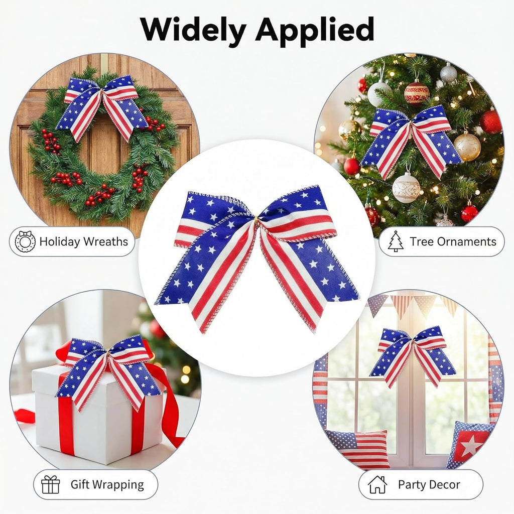 Patriotic USA Bows by 4th of July Decorations | 12-Pack Red, White & Blue Wreath Bows for Independence Day