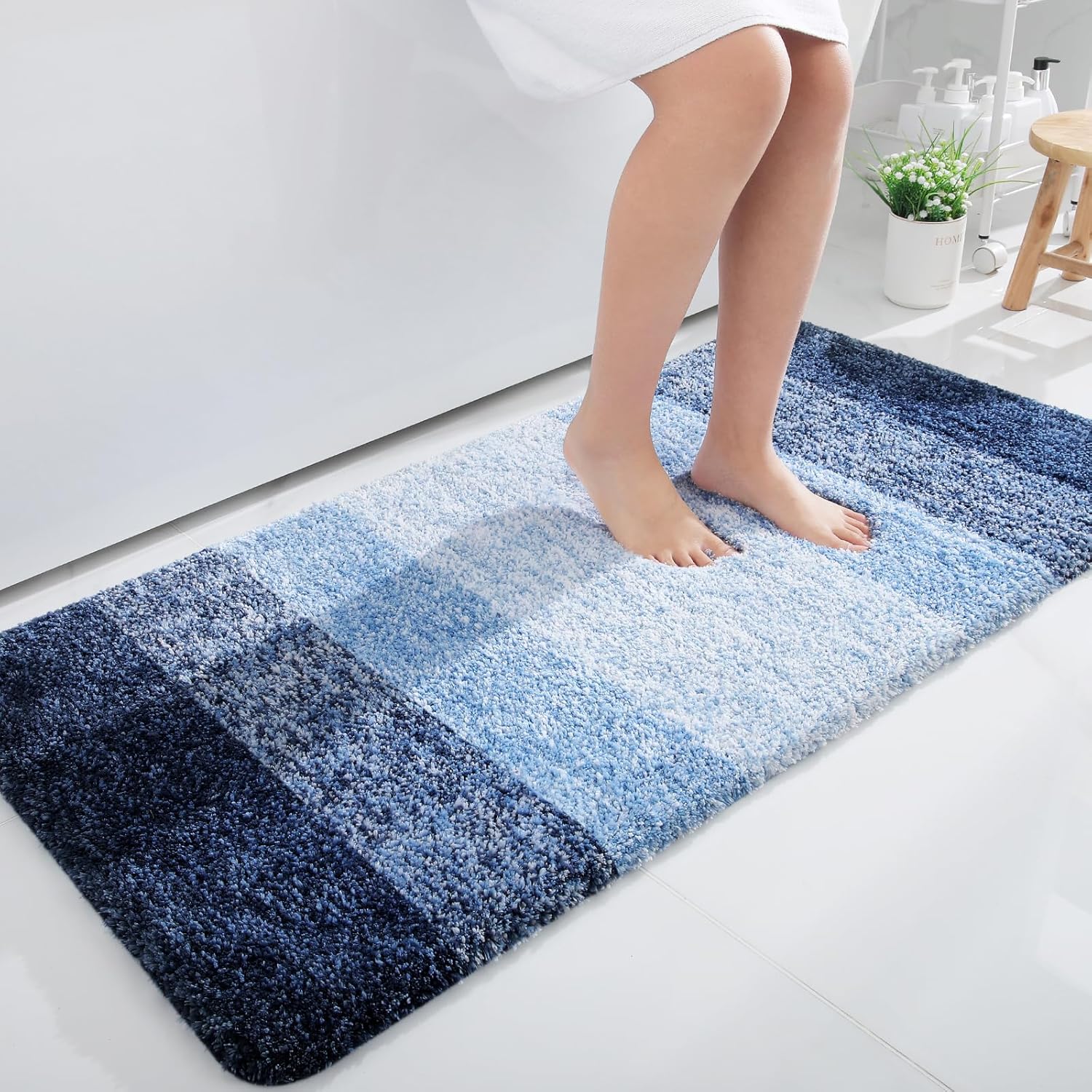 OLANLY Large Bathroom Rugs - Extra Soft Microfiber Mat 50x30 | Quick Dry, Machine Washable, Navy