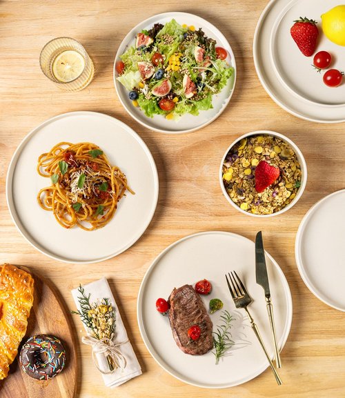 TheTerra Ceramic Dinnerware Sets for 4, 12 Pieces Handmade Reactive Glaze Plates and Bowls Set, Scratch Resistant Dish Set, Oven & Microwave & Dishwasher Safe, Matte White