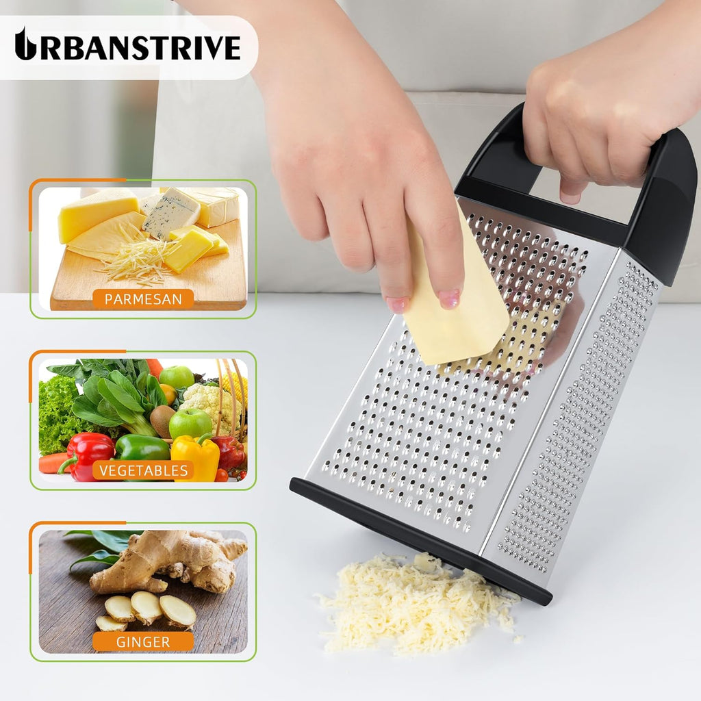 Urbanstrive Cheese Grater - Stainless Steel Box Grater with Container for Easy Shredding | Dishwasher Safe