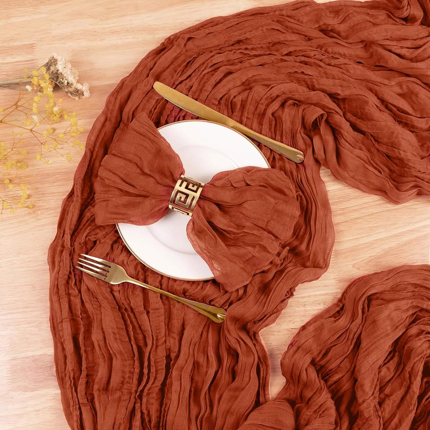 Terracotta Cheesecloth Table Runner - 13.3Ft Burnt Orange Boho Rustic Decor for Weddings & Holidays