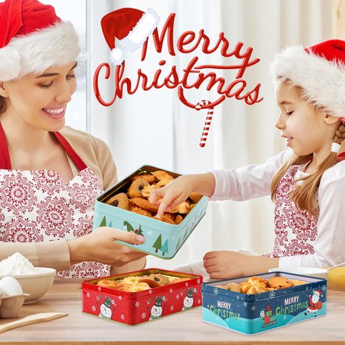 Tioncy 8 Pcs Christmas Cookie Tins with Lids Large Cookie Boxes Metal Empty Tins Santa Tinplate Xmas Gift Box for Christmas Holiday Candies Treats Storage Container (Novel)