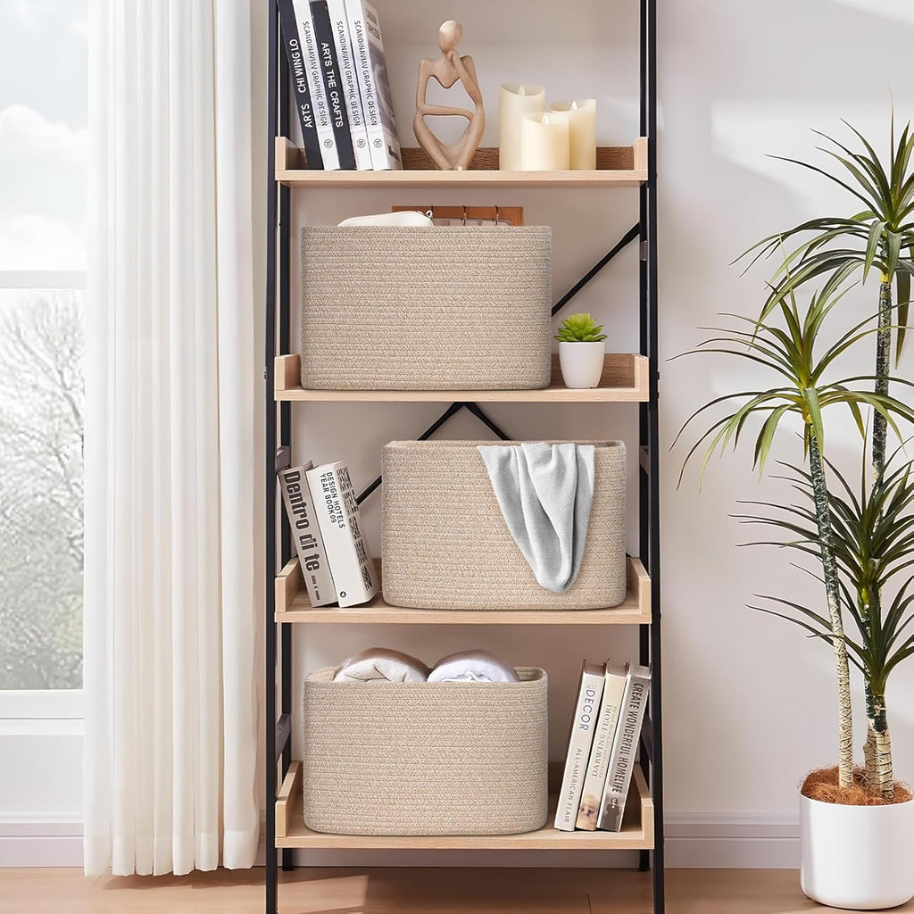 Regine Switzerland Woven Storage Baskets - 3 Pack Organizing Bins for Shelves | 15" x 10" x 9" Brown