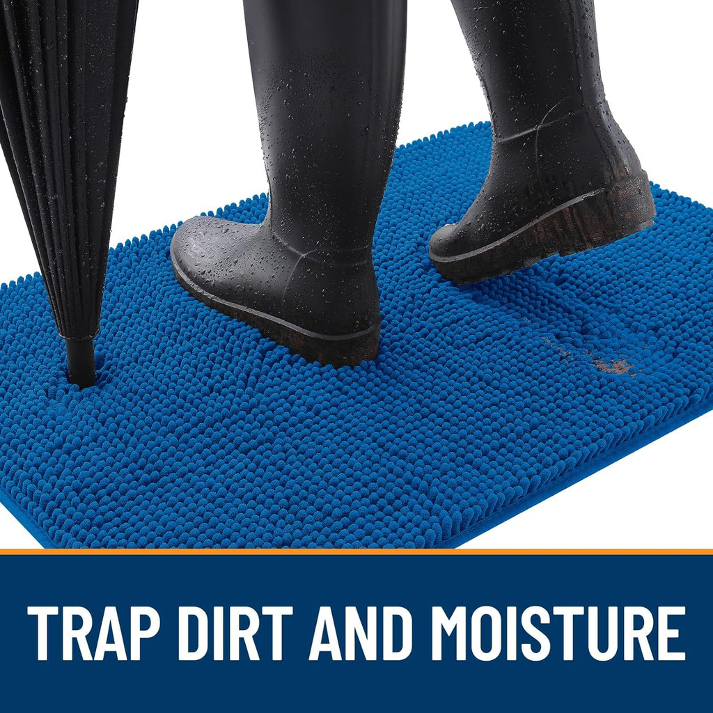OLANLY Dog Door Mat - Absorbent Non-Slip Chenille for Muddy Paws | 47x24 Deep Navy Blue Indoor Carpet